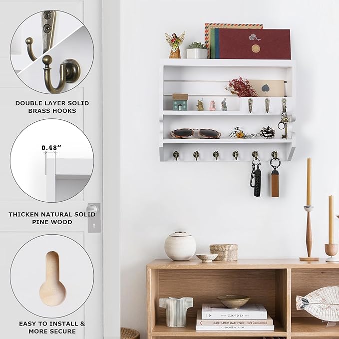 Mutsault Key Holder for Wall, Mail Organizer Wall Mounted, White