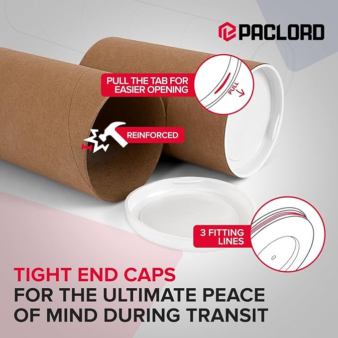 Paclord 2" x 6" Heavy-Duty Reinforced Cardboard Mailing Tube, Pack of 6 Tubes with 12 Caps – Secure USPS Approved – Great for Shipping and Storing of Prints, Artwork, Posters or Documents