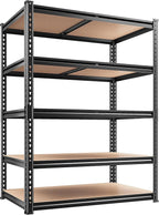 REIBII 2200LBS Storage Shelves 5 Tier Garage Shelving Heavy Duty, Adjustable Metal Shelving Unit, Garage Shelves for Basement, Warehouse, Pantry, Closet, Kitchen 72" H x 35.55" W x 16" D, Black