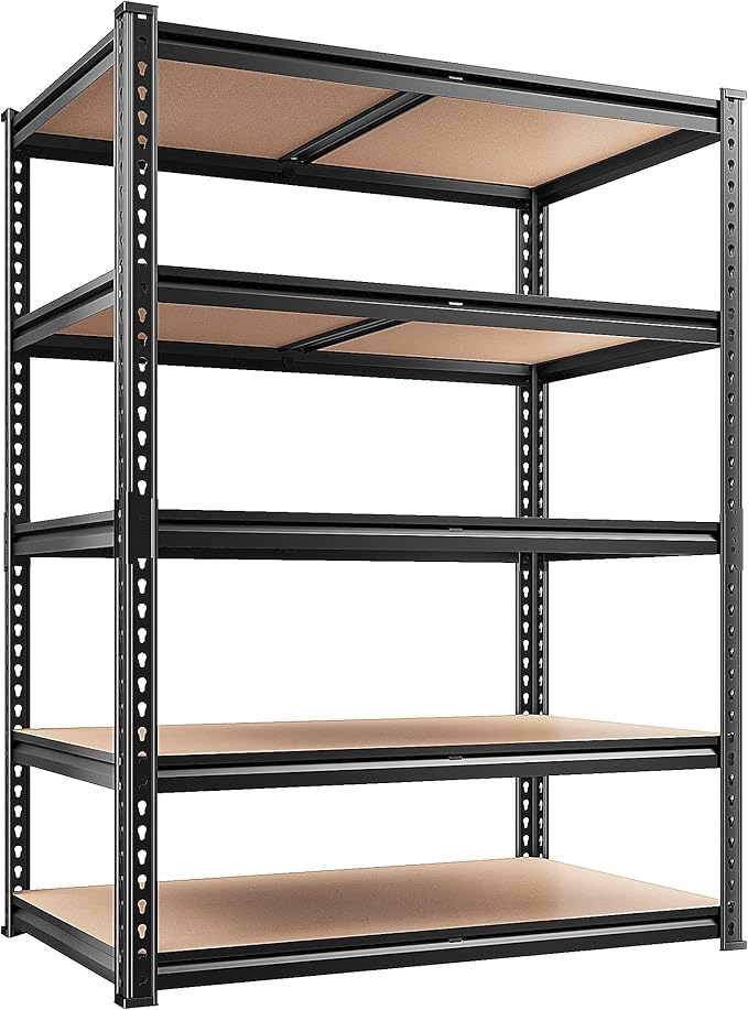 REIBII 2200LBS Storage Shelves 5 Tier Garage Shelving Heavy Duty, Adjustable Metal Shelving Unit, Garage Shelves for Basement, Warehouse, Pantry, Closet, Kitchen 72" H x 35.55" W x 16" D, Black