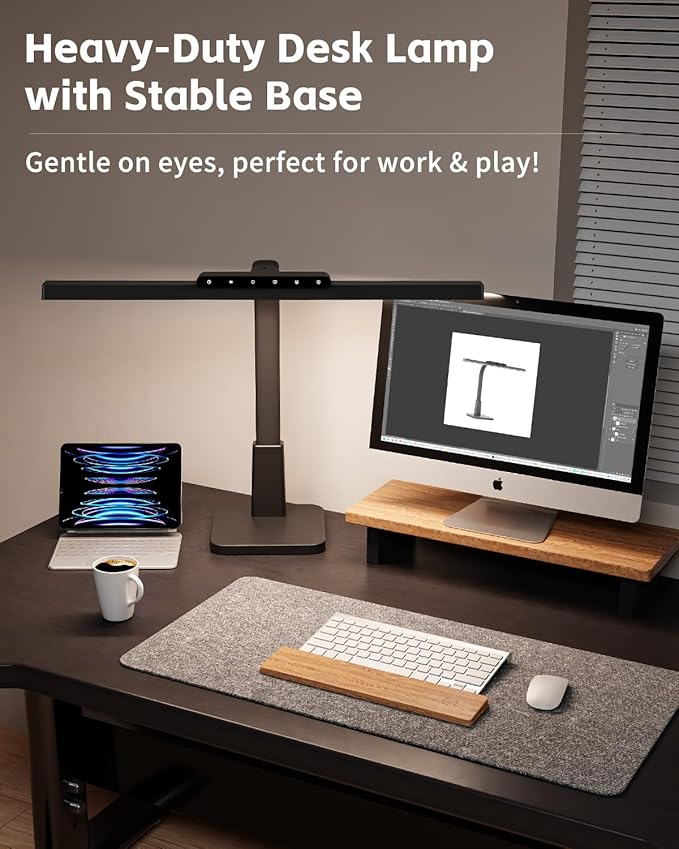 LED Desk Lamp for Home Office with Base, Dimmable Eye-Caring Computer Light with Memory & Timer Functions, Flexible Gooseneck Touch Control Architect Desk Light for Reading, Study, Workbench (Black)