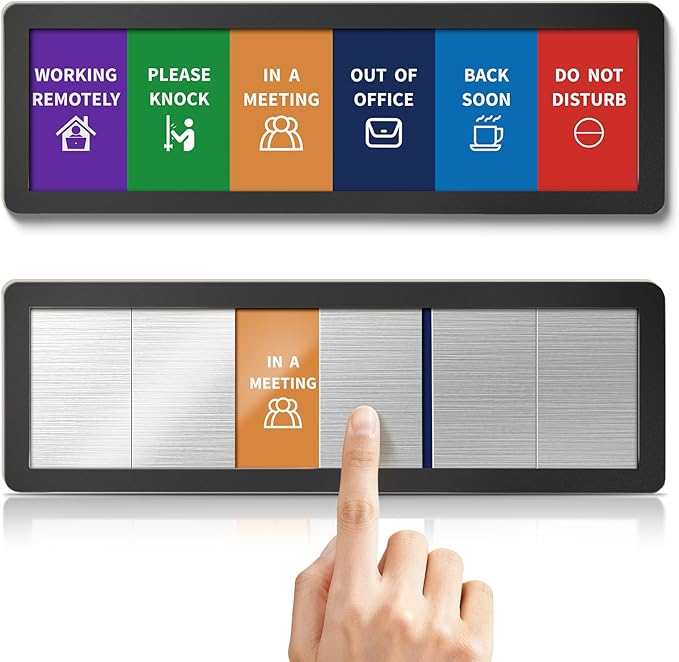 Office Door Signs-Meeting in Progress Door Sign with 6 Options, Do Not Disturb, In a Meeting, Out of Office, Please Knock, Working from Home, Back Soon, Business Privacy Sign Shows the Status of the Person Inside the Room