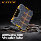 POWERTEC Small Parts Organizer & Tool Box – 14 Compartments, Stackable Storage with Interlocking Latch, Removable Dividers, Clear Lid, Portable Design, 2-Pack (72364-P2)