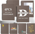 Custom Spiral Notebook - Upload Your Own Photo/Logo/Text, Set of 4 Personalized Journals, A5 Kraft Soft Cover, 120 Pages, 8.4 x 5.8 Inch, Customizable Notebooks for Gifts, Office or Business,Grey