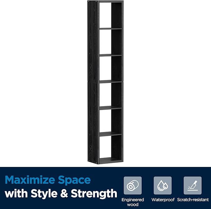 Jpiziso 6 Cube Storage Organizer Single Row, Cube Shelf with Heavy-Duty Thick Boards, 13.31" L x 9.37" W x 72.36" H, Smooth Easy-Clean Panels, Simple Assembly, for Living Room Bedroom Office, Black