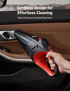 AstroAI Handheld Car Vacuum Cordless with Accessories, Portable Vacuum Cleaner with 12V DC Power, LED Light, Brush, Extended Suction Pipe, Hose, Mini Handheld for Car, Home, Office, and Pet Hair, Red