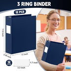 Henoyso 12 Pcs 3 Ring Binder 2 Inch Round Fits Letter Size 8.5'' x 11'' Paper Plastic Flexible Binder Bulk Holds 490 Sheets with 1 Pockets Versatile Organizer for Home Office School (Navy Blue)