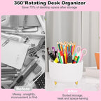 Gawsey Desk Organizers and Accessories Set with 360-Degree Rotating Pen Holder, Tape Dispenser, Stapler, Staple Remover, 1000 Staples, Tape, Clips Set, Ruler, Scissor, Pen