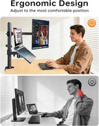 H&C(hcck&Cllassp) Monitor and Laptop Mount Stand for 13" to 32" Screens, Adjustable Monitor Arm Stand with Tray for 11-17” Laptop, Holds 18lbs/Arm, C-Clamp, 75x75/100x100 VESA