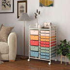 LDAILY 15 Drawer Rolling Storage Cart, Rolling Cart with Drawers for Classroom, Art Supply Craft Organizer on Wheel with Metal Frame & Handles for Home Office School