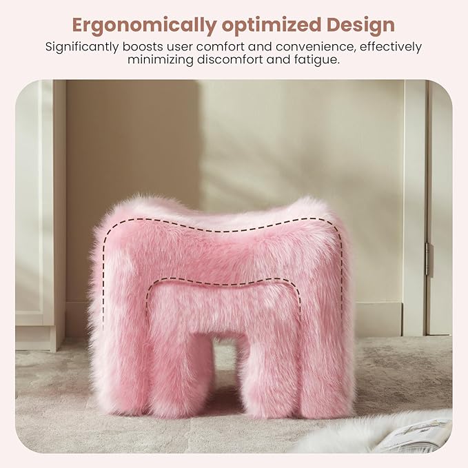 ZYKZYK Small Ottoman Set of 2 Vanity Stool Chair with Modern Ottoman Foot Rest M-Shaped Design for Bedroom Entryway Makeup Vanity Entryway (2-in-1) Pink
