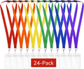 24-Pack Rainbow Breakaway Lanyards with Waterproof Badge Holders, Polyester Neck Straps for ID Cards, Events, Office, and Schools