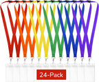 24-Pack Rainbow Breakaway Lanyards with Waterproof Badge Holders, Polyester Neck Straps for ID Cards, Events, Office, and Schools