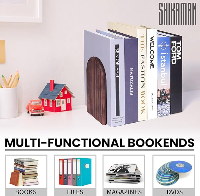 Book Ends,2 Pair Large Bookends Wood Book Ends Universal Economy Bookend (2, Large)