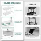 Beleeb Under Sink Organizer, 1 Pack 2 Tier Metal Slide Out Pull Out Cabinet Organizer Shelf, Height Adjustable Organization and Storage Series, Bathroom/Desktop/Cabinet/Kitchen organization, White