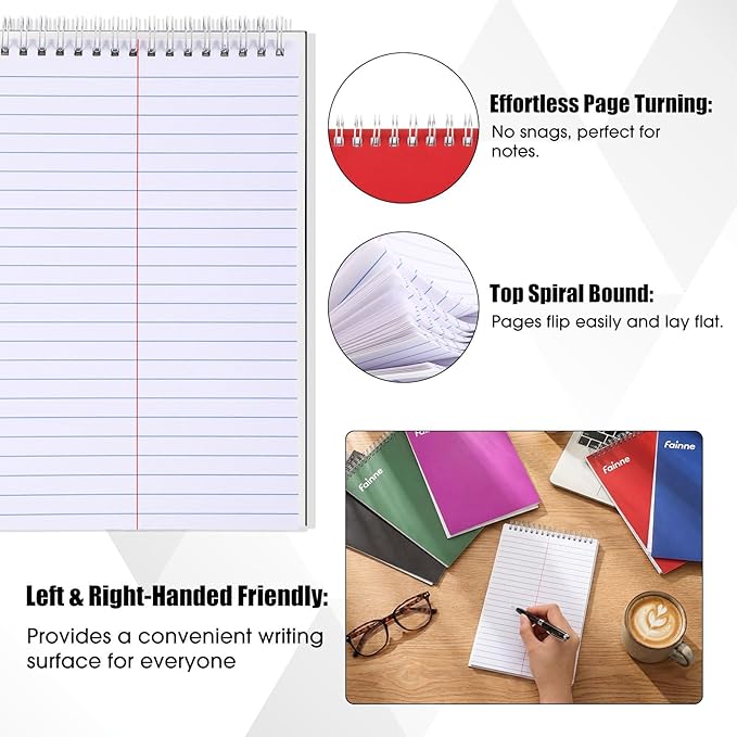 Fainne 60 Pcs Spiral Steno Pads Bulk 6 x 9 Inches Legal Pad Top Spiral Bound Notebook 50 Sheets Double Sided Ruled Memo Steno Pad Assorted Color Covers Note Pads for Business Office University College