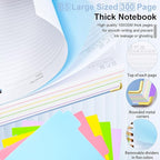 Hardcover Spiral Notebook 8"x10" Journal Notebook with Tabs and Removable Dividers 300 Pages 5 Subject Notebook College Ruled, Faux Leather Spiral Bound Notebook for Women School Work (Lake Blue)