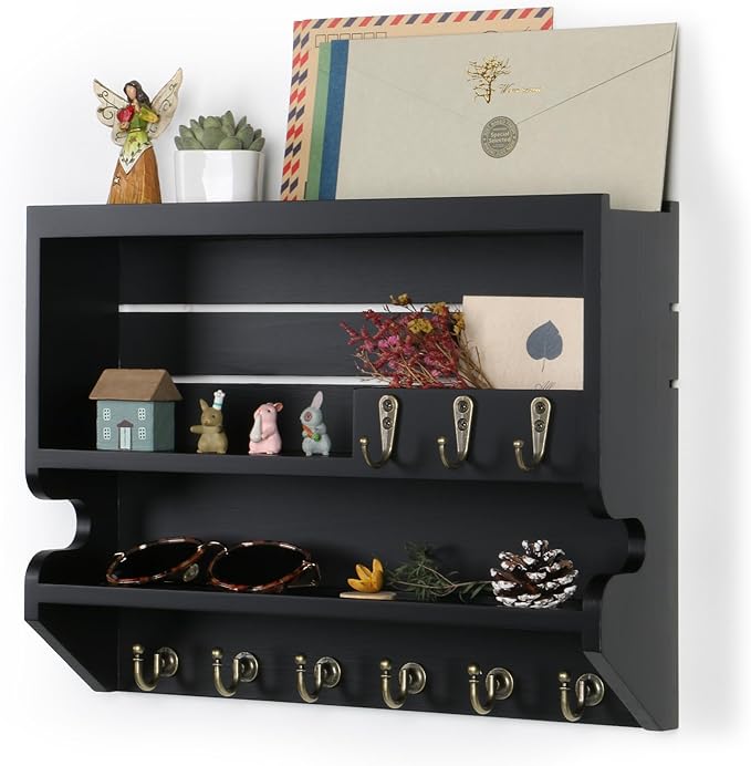 Mutsault Key Holder for Wall, Mail Organizer Wall Mounted, Black