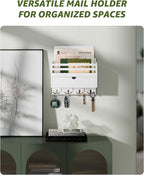Rebee Vision Decorative Mail Organizer Wall Mount - Modern Key and Mail Holder for Wall with Drawer Organizer and 7 Key Hooks - Wall Decor Living Room for Apartment Essentials (White)