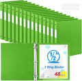 Henoyso 48 Pcs 3 Ring Binder 0.5 Inch Round Fits Letter Size 8.5'' x 11'' Paper Plastic Flexible Binder Bulk Holds 140 Sheets with 1 Pockets Versatile Organizer for Home Office School (Tender Green)