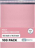 Light Pink Large Poly Bubble Mailers 9.5x14.5 inch #4 | Self Seal Padded Envelopes Cushioned Bubble Mailer | Usable Size 9.5x13.5 | WaterProof | Lightweight mailing Shipping Bags | 100 Pack Bulk