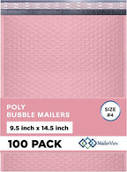 Light Pink Large Poly Bubble Mailers 9.5x14.5 inch #4 | Self Seal Padded Envelopes Cushioned Bubble Mailer | Usable Size 9.5x13.5 | WaterProof | Lightweight mailing Shipping Bags | 100 Pack Bulk