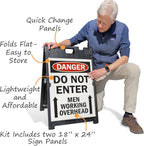 SmartSign 24 x 18 inch “Danger - Do Not Enter, Men Working Overhead” Two-Sided BabyBoss A-Frame Sign Kit, Plastic, Multicolor (1 A-Frame + 2 Sign Panels), Made in USA