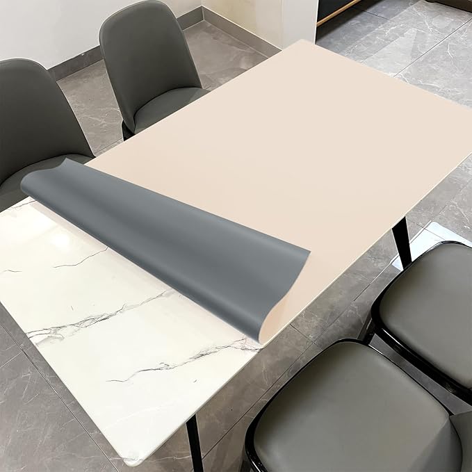 Zinkooat Leather Table Cover,1.8mm Thick,30x48 Inch Desk Cover,Large Desk Mat,Table Protector,Table Cover Protector,Kitchen Table Cover,Dining Table Mat,(Beige+Light Gray,30x48)