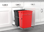 Rev-A-Shelf RV-18KD-1618C-S Double Pullout Trash Can for Kitchen Cabinets 35 Qt Garbage Recycling Bin on Full Extension Slides, Red/Black