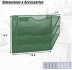 EASEPRES 3 Pocket Mesh Hanging Wall File Organizer, Wall Mounted Mail Paper Document Folder Holder, Clipboard Storage Organization Magazine Rack with Nametag Label for Office Home School, Dark Green