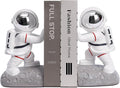 Kakizzy Space Theme Bookends - Astronaut Kids Book Stoppers, Heavy Duty Resin Bookends for Shelves (D-Silver Color)