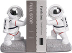 Kakizzy Space Theme Bookends - Astronaut Kids Book Stoppers, Heavy Duty Resin Bookends for Shelves (D-Silver Color)