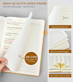 PERCUN A4 Lined Journal Notebook，365 Page Large Leather Journals for Writing Women Men，Hardcover Notebook with 100Gsm Thick Pages for Travel，Work，School，College Ruled, Daily Diary (8.5" x 11.4")