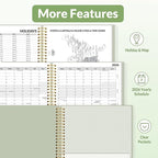 SUNEE 2026 Weekly and Monthly Planner - from January 2026 - December 2026, Daily Agenda Planner with Monthly Tab, Flexible Cover, Note Pages, Pockets, Bookmark, Spiral Binding, Sage Green, 6.4" x 8.3"