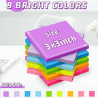 (36 Pack) Sticky Notes 3x3 in Post, 9 Bright Colors Self-Stick Note Pads it, Strong Adhesive, Easy to Post for Home, Office, Notebook