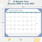 Desk Calendar 2026, KOPEESY New Year Large Desk Calendar with Desktop Mat, 18 Months from January 2026 - June 2027, 22” x 17” Desktop Monthly Planner for Home or Office School