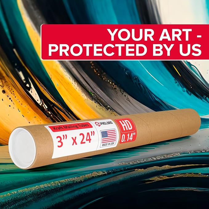Paclord 3" x 24" Heavy-Duty Reinforced Cardboard Mailing Tube, Pack of 6 Tubes with 12 Caps – Secure USPS Approved – Great for Shipping and Storing of Prints, Artwork, Posters or Documents
