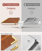 Hardcover Spiral Notebook Journal with Removable Dividers Tabs, 300 Pages Leather 5 Subject Notebook College Ruled, 8"x10" Large B5 Notebooks for Work School, Lined Journal for Men, Light Brown