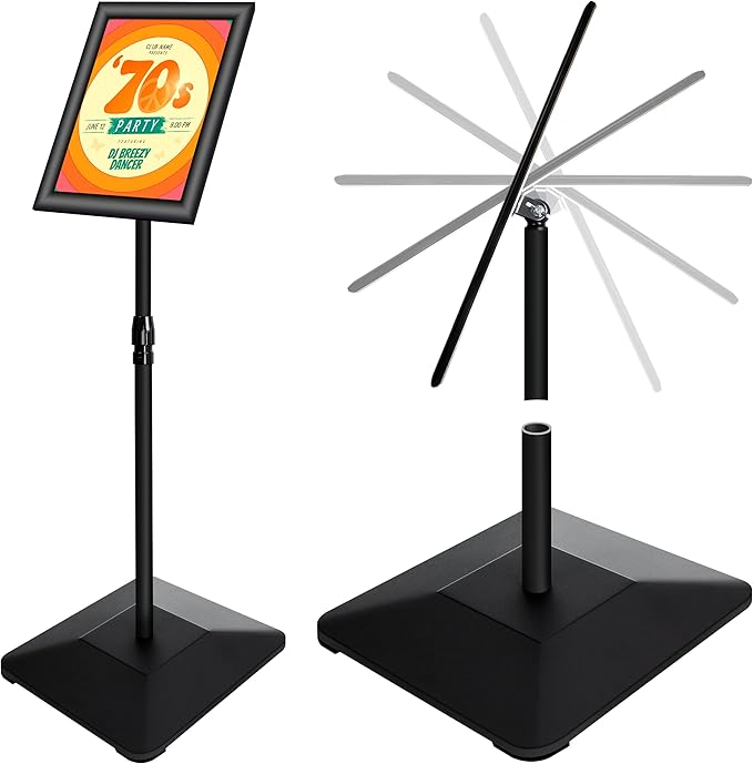 VAIIGO 8.5"x11" Pedestal Poster Holder Stand with Heavy Duty Solid Steel Base, Adjustable Floor Standing Sign Holder for Vertical and Horizontal View, Super Stable Display, Black