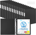 Henoyso 48 Pcs 3 Ring Binder 0.5 Inch Round Fits Letter Size 8.5'' x 11'' Paper Plastic Flexible Binder Bulk Holds 140 Sheets with 1 Pockets Versatile Organizer for Home Office School (Black)