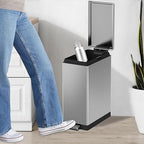 SIMPLYKLEEN Trash Can with Lid - 45 Liter/12 Gallon Slim Stainless Steel Trash Can Odor Protection Kitchen Garbage Cans with Soft-Close Foot Pedal Anti-Fingerprint for Bathroom Home Office Rectangle