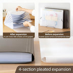 Expanding File Folder with Tabs, 13 Pockets File Organizer Accordion File Holder ，with Elastic Buckles Closure, A4 Paper Document Organizer for Home School Office (1, Transparent White)
