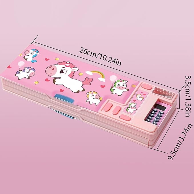 Pop Up Multifunction Pencil Case, Cute Cartoon Pen Box Organizer Stationery with Calculators, Sharpener, Schedule, School Supplies, Best Birthday Gifts for Kids