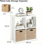 IRONMIX Metal 4 Cube Storage Organizer with 2 Storage Basket, Short Bookshelf with Storage, Horizontal Bookshelf, 2 Tier Open Bookcase Cube Shelf for Home Office Library (White, 700 with Basket)