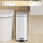 KdbK Bathroom Trash Can with Soft Close Lid, 15L/ 4 GallonRectangular Trash Can with Removable Wastebasket, Step Pedal, Slim Wastebasket for Bedroom, Home Office,Silver