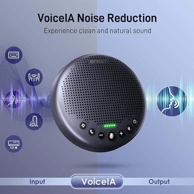EMEET Conference Speaker and Microphone w/8+1 Mics, 360° Voice Pickup, Noise Reduce, Bluetooth/USB/Dongle Speakerphone for 14 People w/Daisy Chain for 25, Compatible w/Leading Platforms, 2025 Version