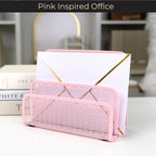 BLU MONACO | Pink Metal Mesh Letter Sorter with 3 Slots | Vertical Mail Organizer for Desk, Office & Home | Stylish Mail Holder for Envelopes, Documents & Files