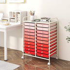 Happygrill 20-Drawer Organizer Cart Tools, Mobile Utility Storage Cart with Removable Drawers & Lockable Wheels, Rolling Storage Cart with wheels for Home Office School(Gradient Pink)