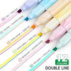 Techjob Aesthetic Highlighters 6 Pack Dual Tips,Double Line Highlighters Assorted Colors, Home and Office Use, Teacher Supplies, Ideal Highlighter for Organizing and Coloring