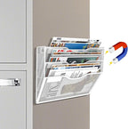 LQPAFZ 3-Tier Magnetic File Holder, No Drilling Installation File Cabinet Organizer, White Magnetic File Organizer, Magazine Rack, Magnetic Paper Holder for Refrigerator, File Cabinets,White